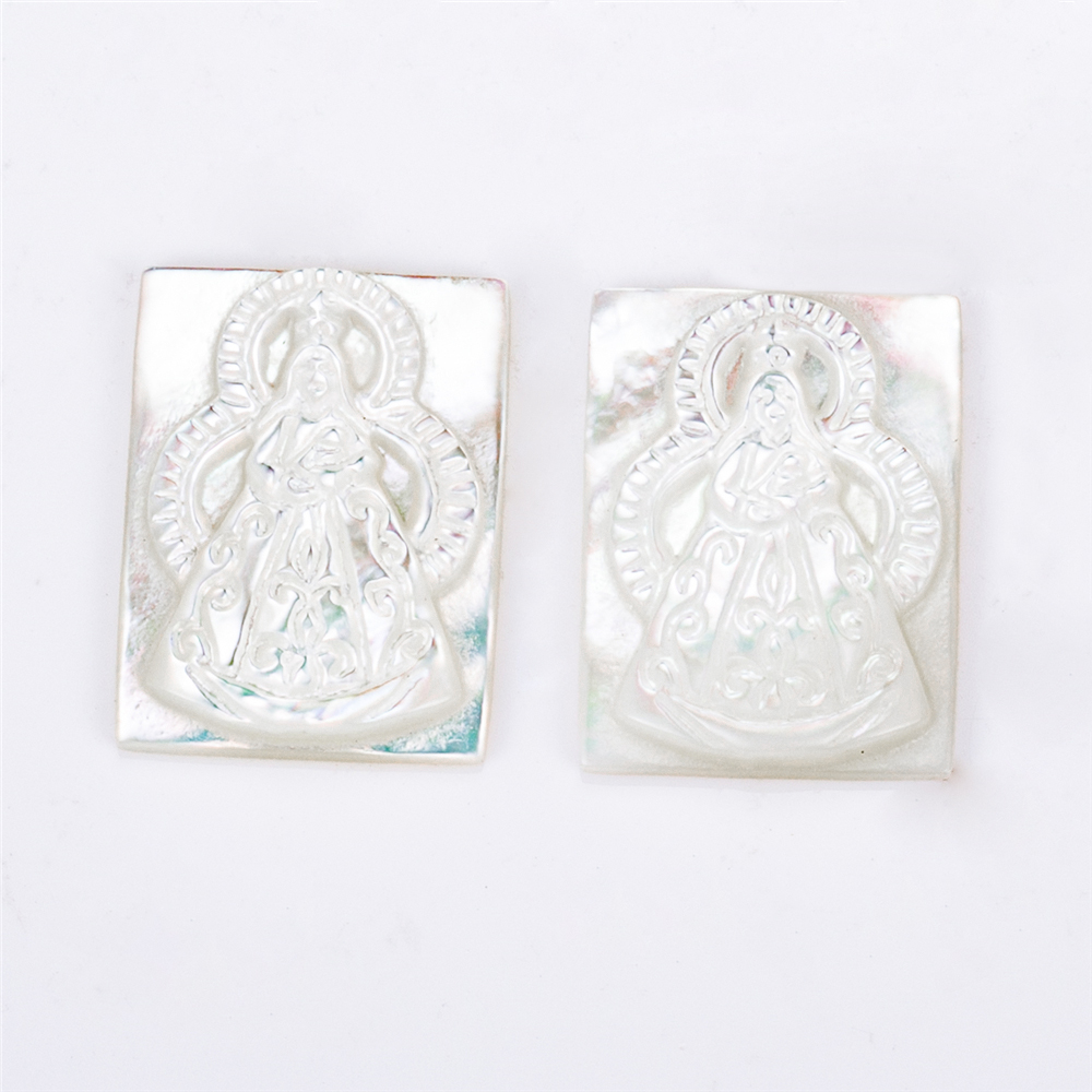 Messi Jewelry - Rectangle Heart shape White HEART JESUS MARIA St.George Angel Shell Mother of pearl Mother Of Pearl 9