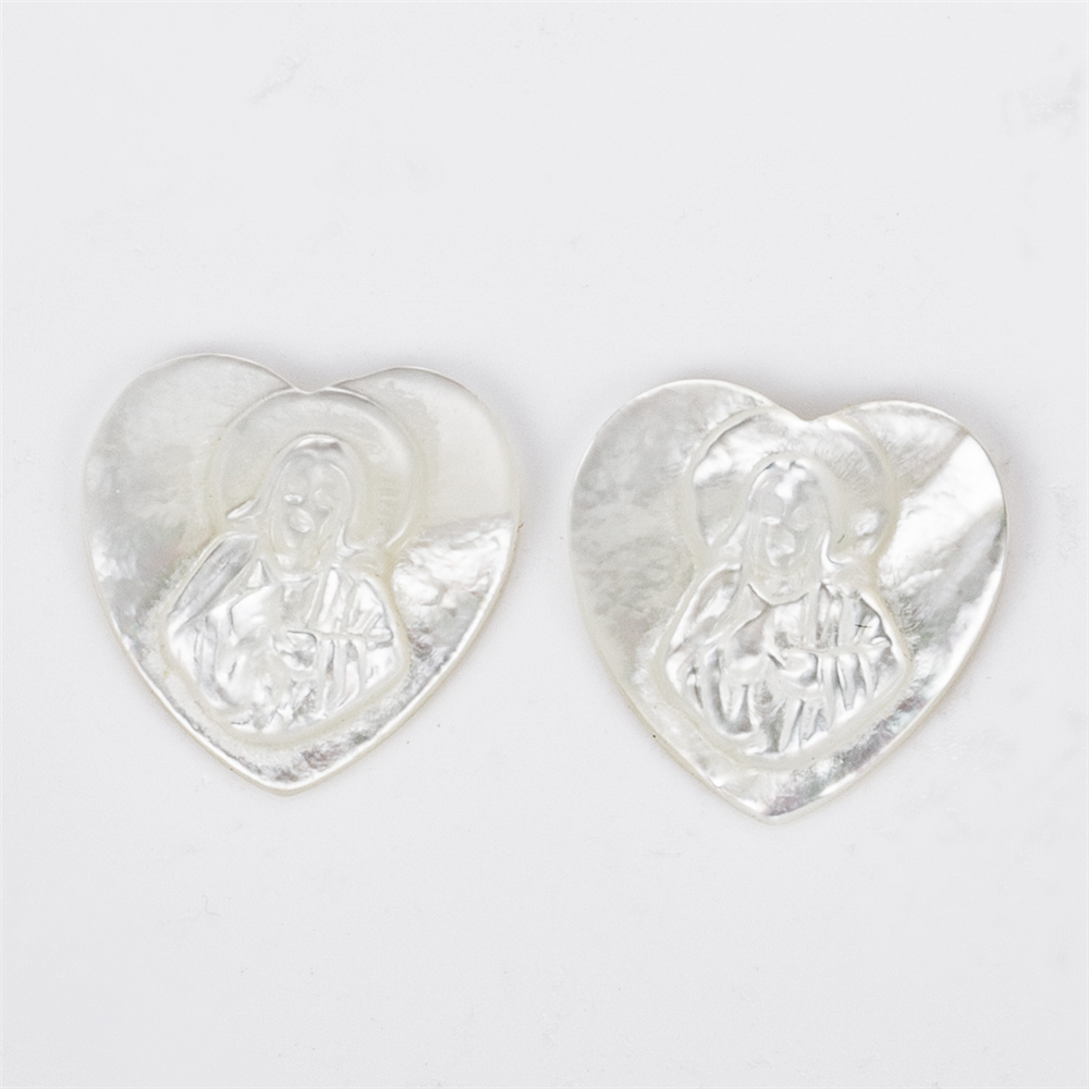 Messi Jewelry - Rectangle Heart shape White HEART JESUS MARIA St.George Angel Shell Mother of pearl Mother Of Pearl 8