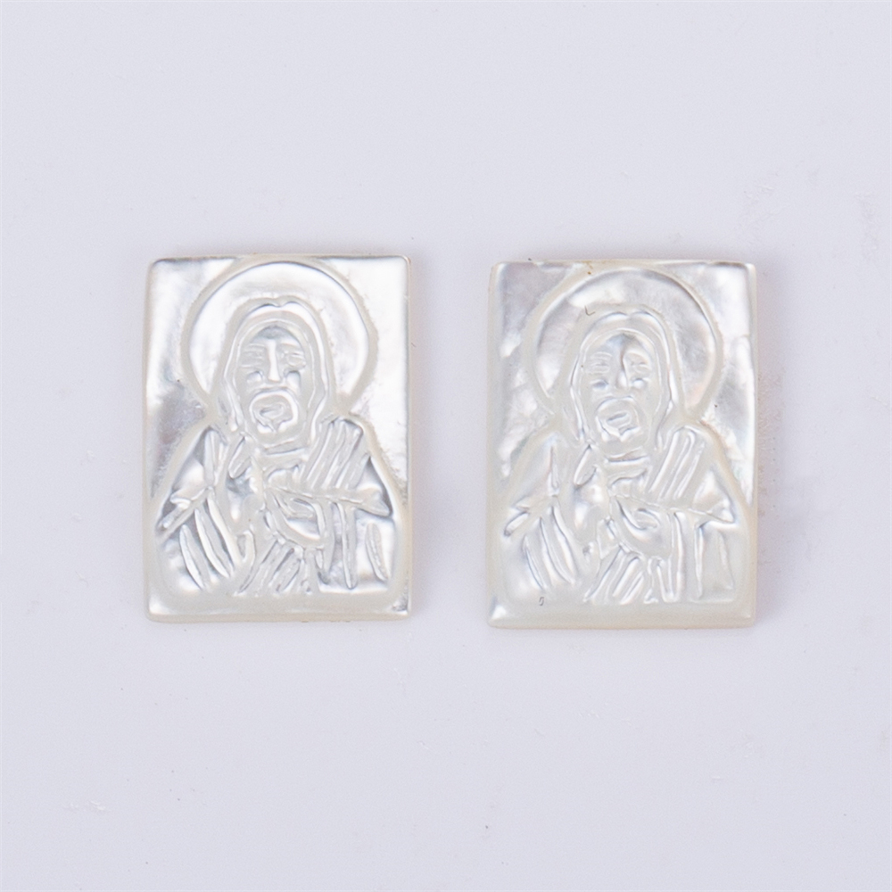 Messi Jewelry - Rectangle Heart shape White HEART JESUS MARIA St.George Angel Shell Mother of pearl Mother Of Pearl 12