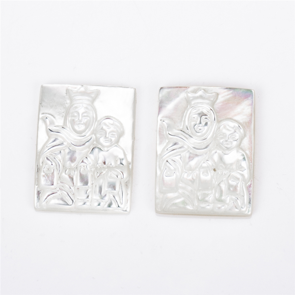 Messi Jewelry - Rectangle Heart shape White HEART JESUS MARIA St.George Angel Shell Mother of pearl Mother Of Pearl 14