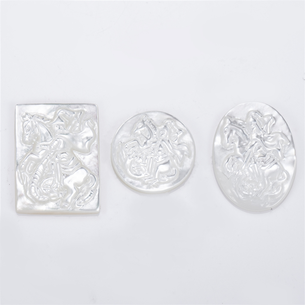 Messi Jewelry - Rectangle Heart shape White HEART JESUS MARIA St.George Angel Shell Mother of pearl Mother Of Pearl 13