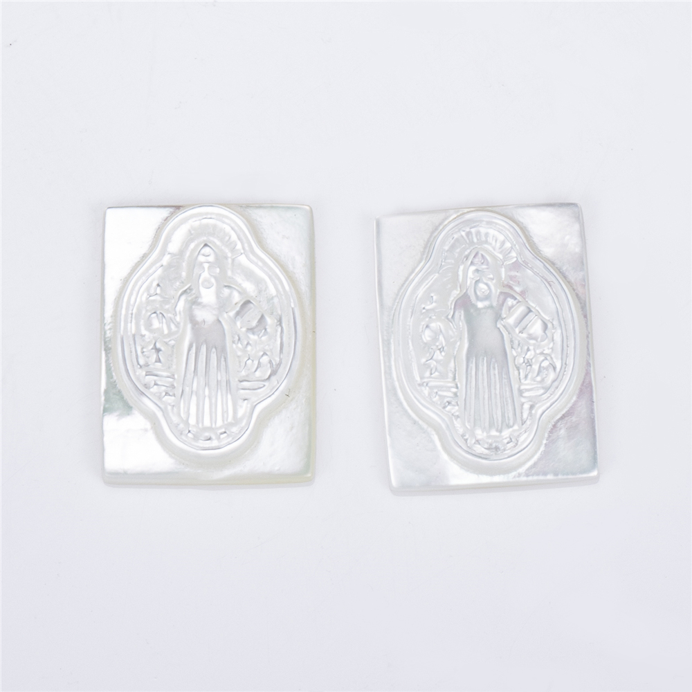 Messi Jewelry - Rectangle Heart shape White HEART JESUS MARIA St.George Angel Shell Mother of pearl Mother Of Pearl 16