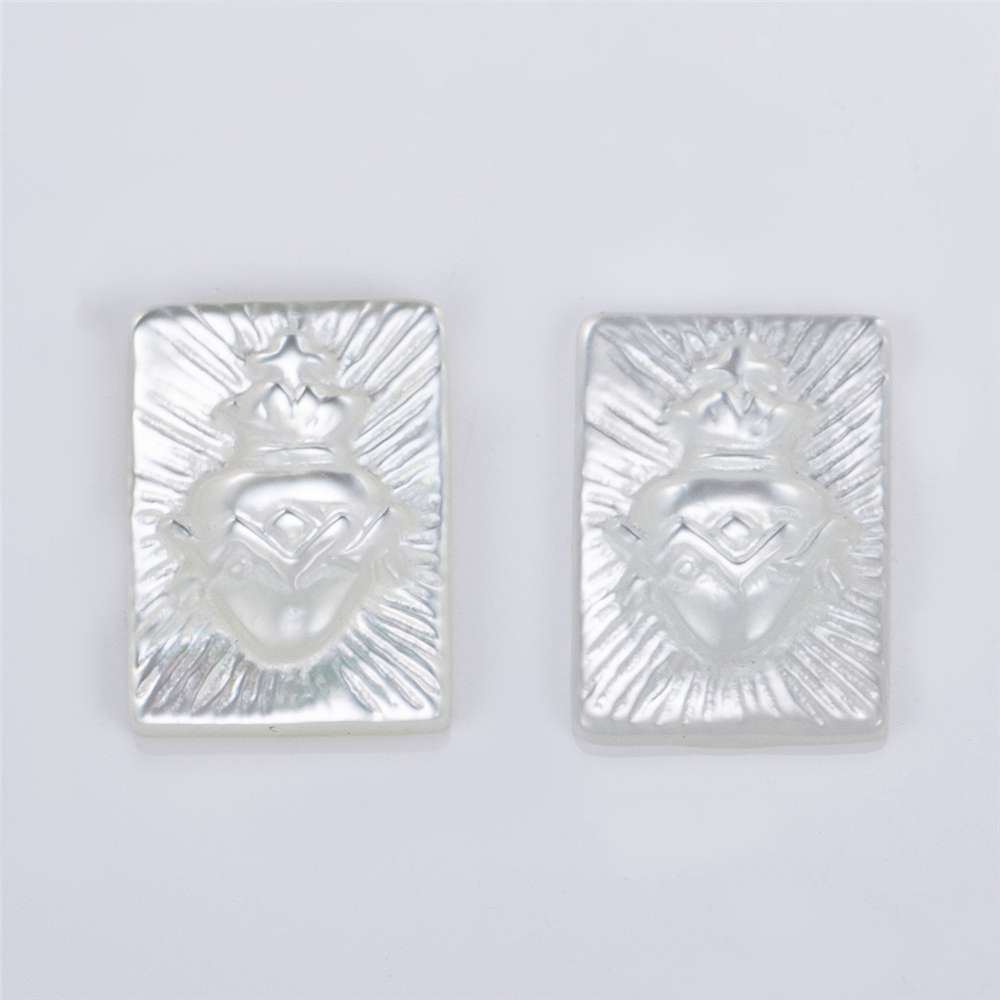 Messi Jewelry - Rectangle Heart shape White HEART JESUS MARIA St.George Angel Shell Mother of pearl Mother Of Pearl 18