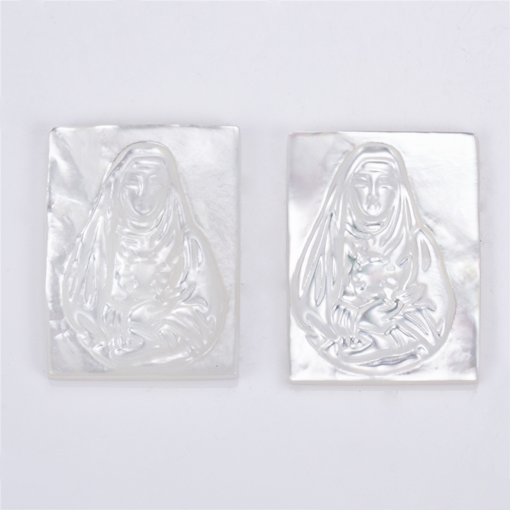 Messi Jewelry - Rectangle Heart shape White HEART JESUS MARIA St.George Angel Shell Mother of pearl Mother Of Pearl 19