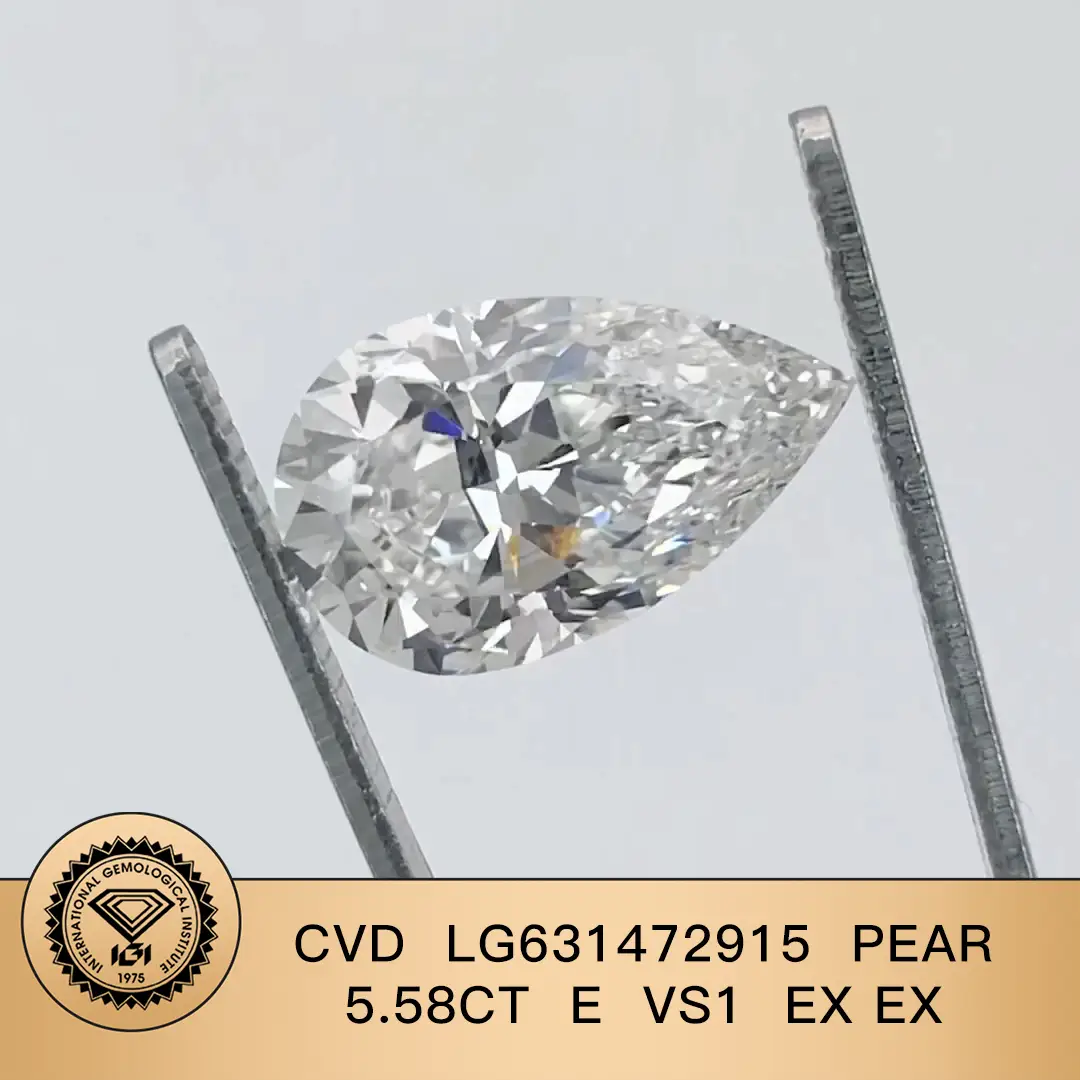 IGI Lab Diamond Pear Cut 5.58ct E VS1 Ex Ex CVD LG631472915 para joyas de lujo | Joyería de Messi 1