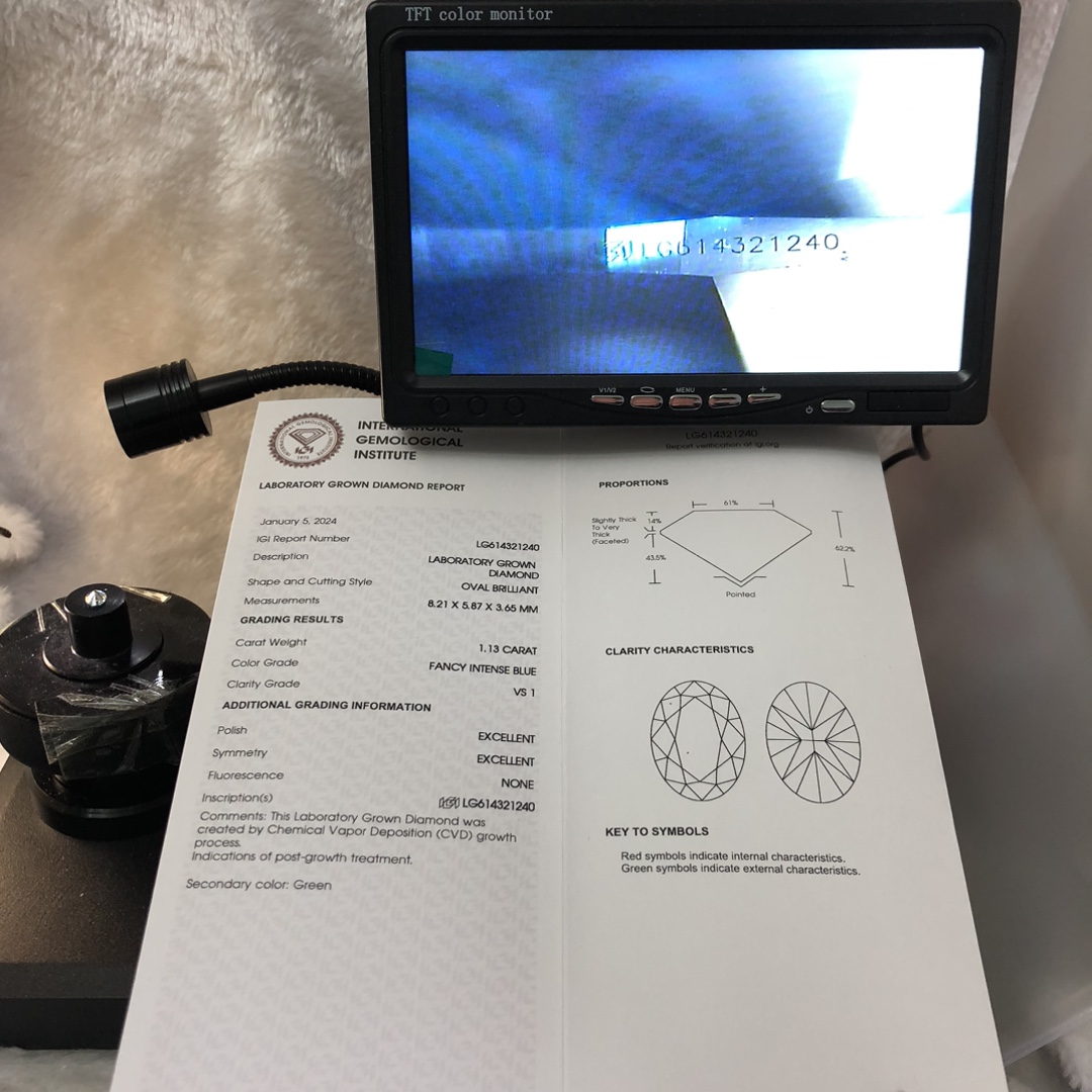 IGI LAB DIAMOND CVD LG614321240 OV FANCY INTENSE BLUE 1.13CT VS1 EX EX 7