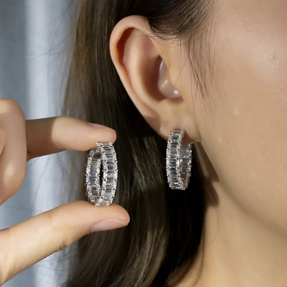Emerald Lab Diamond Earrings MES-787 - Custom Jewelry 3