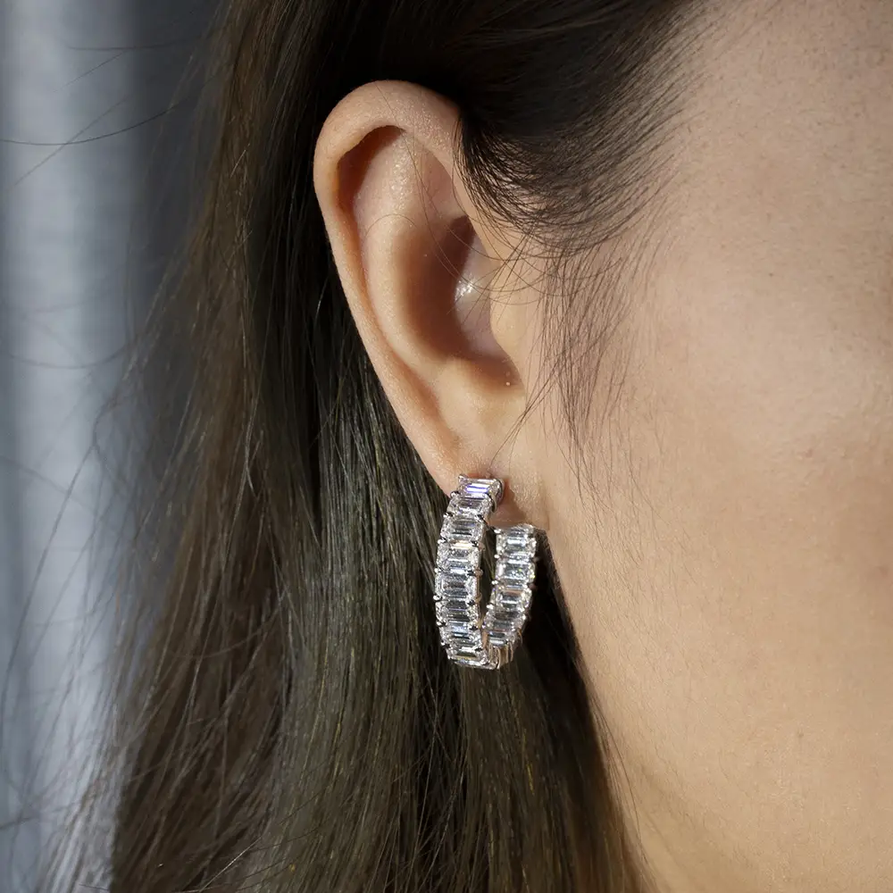 Emerald Lab Diamond Earrings MES-787 - Custom Jewelry 4