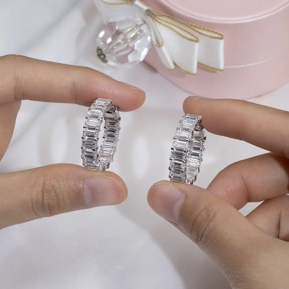Emerald Lab Diamond Earrings MES-787 - Custom Jewelry 2