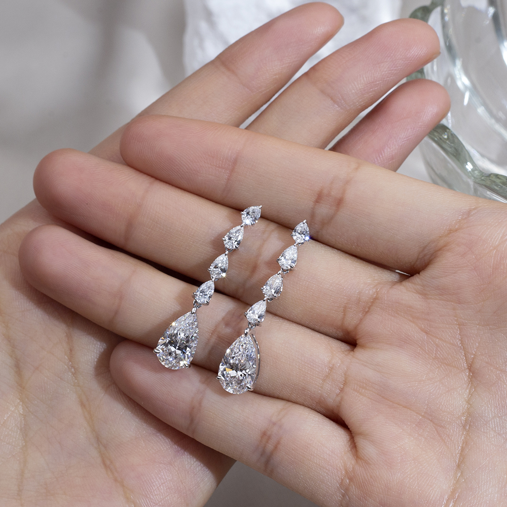 Messi Jewelry MSE-792 CVD Lab Diamond Pear 18K White Gold Earring custom Jewelry 8