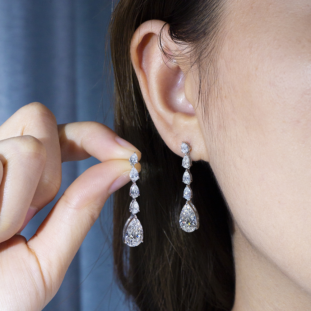 Messi Jewelry MSE-792 CVD Lab Diamond Pear 18K White Gold Earring custom Jewelry 9
