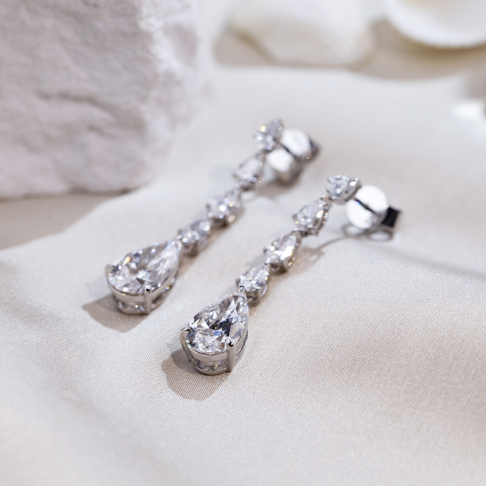 Messi Jewelry MSE-792 CVD Lab Diamond Pear 18K White Gold Earring custom Jewelry 10