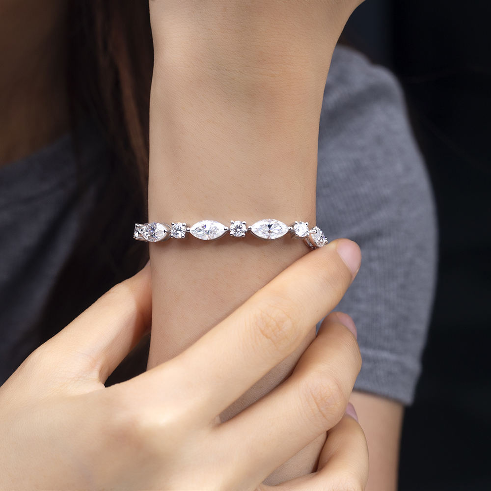 MSB-607 Fancy shape Lab Diamond / Moissanite 9k/10k/14k/18k/Sterling silver Bracelet 9
