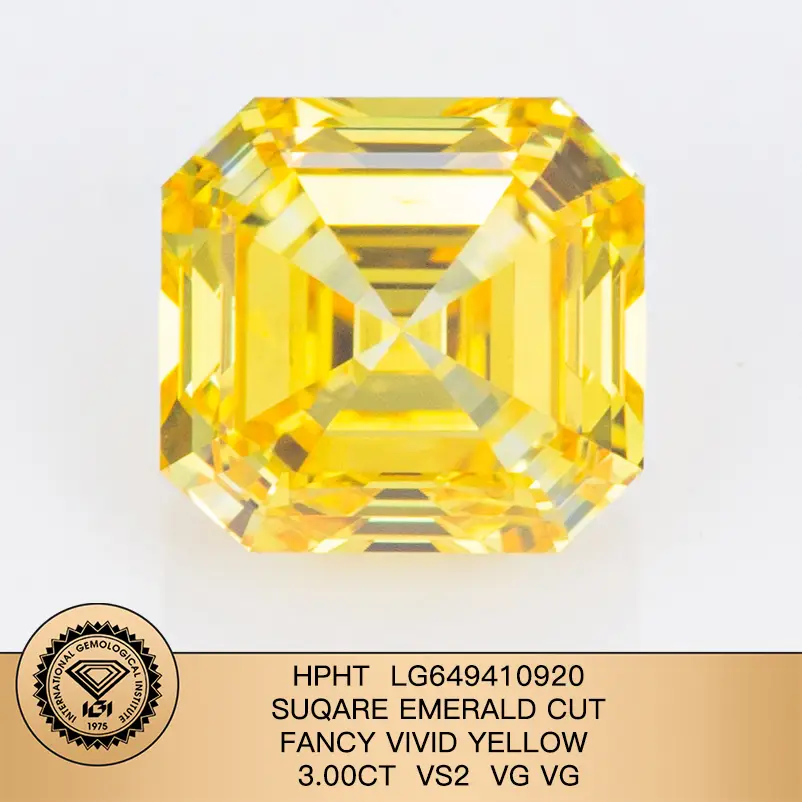 IGI 3.00ct vs2 VG VG HPHT LG649410920 SUQARE CUFFANCE EMERALD CUFFANCE VIVIO LAB GIALLO CHE CREATTO Diamond 1