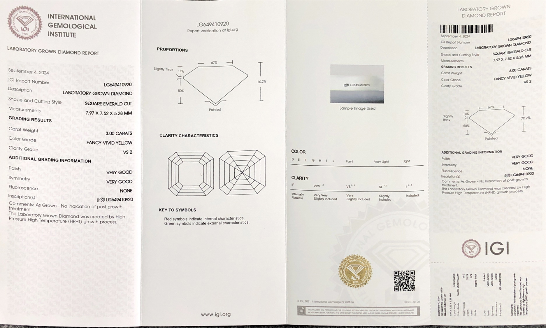 IGI 3.00ct VS2 VG VG HPHT LG649410920 Suqare Emerald Cutfancy Vivid Yellow Lab Grown Diamond 5