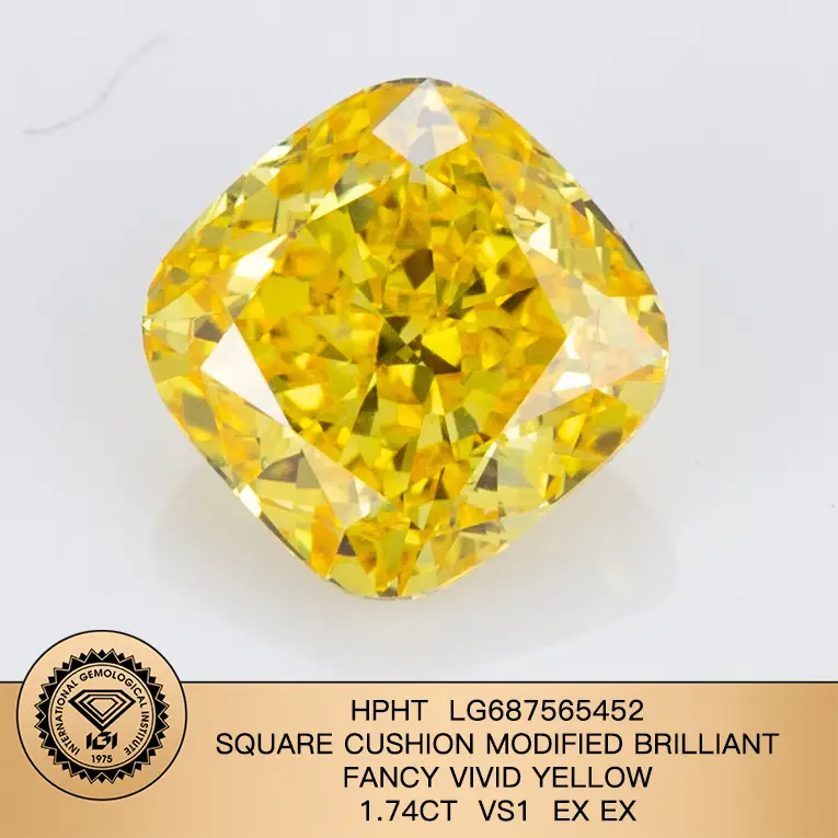 IGI 1.74ct vs1 ex ex cuscino quadrato modificato brillante fantasia vivido giallo hpht lg687565452 1