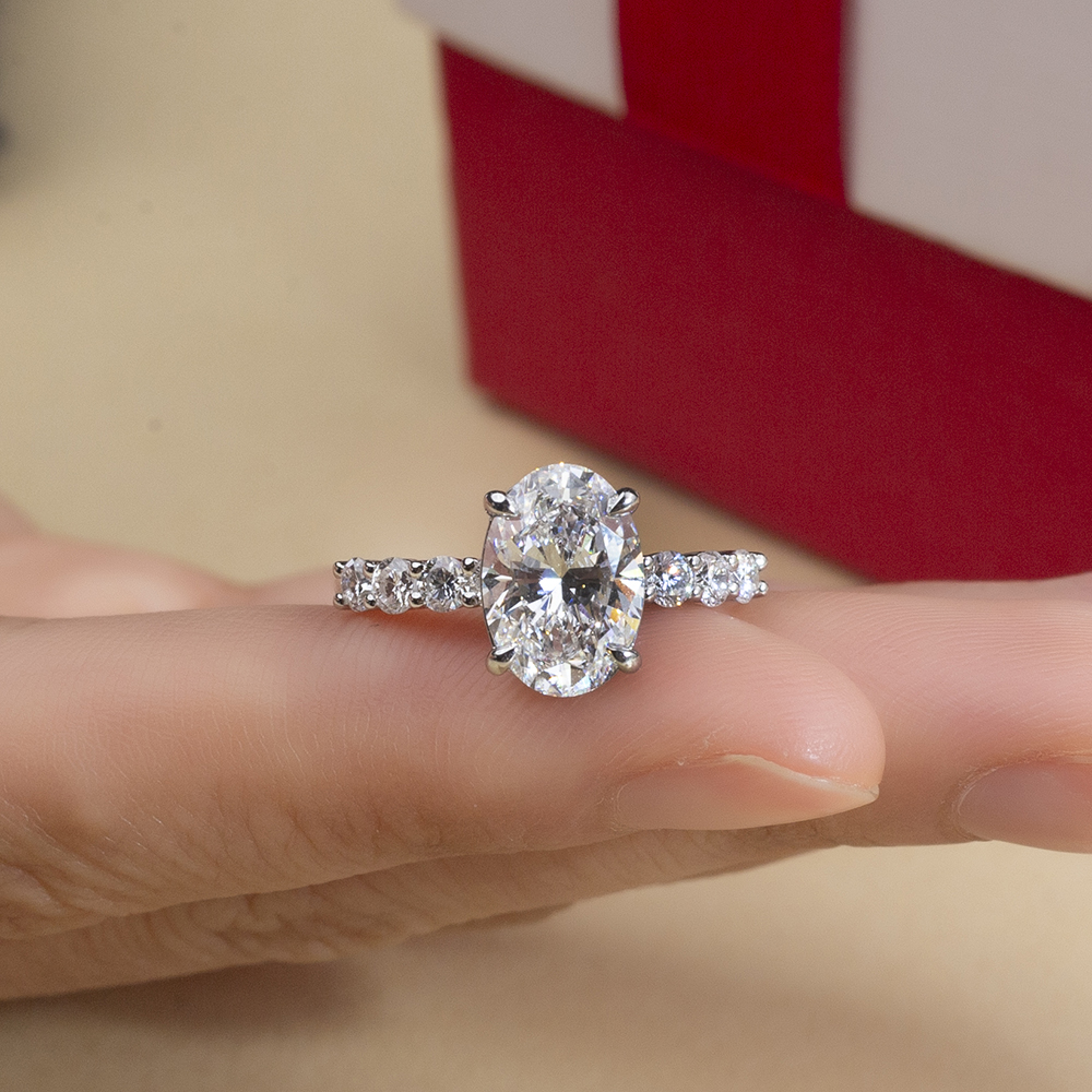 MSR-1712 Messi Jewelry Oval Cut CVD 2.5CT Lab Diamond 18k White Gold Engagement Rings Custom Ring 9