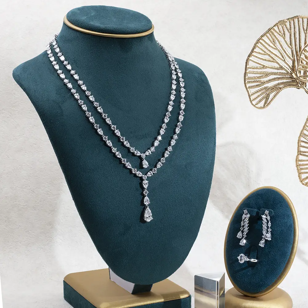 MSN-853 LAB DIAMOND 18K 골드 보석 세트 테니스 팔찌 귀걸이 세트- 메시 보석 1