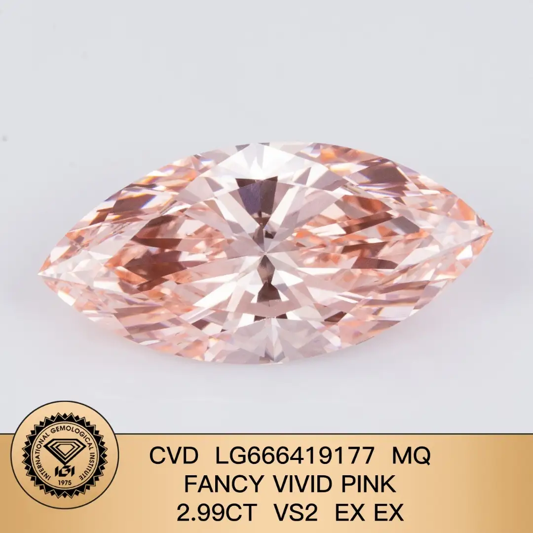 Gioielli Messi CVD Lab Diamond Marquise Cut Fancy VIVID ROSA 2,99CT VS2 LG666419177 EX EX 1