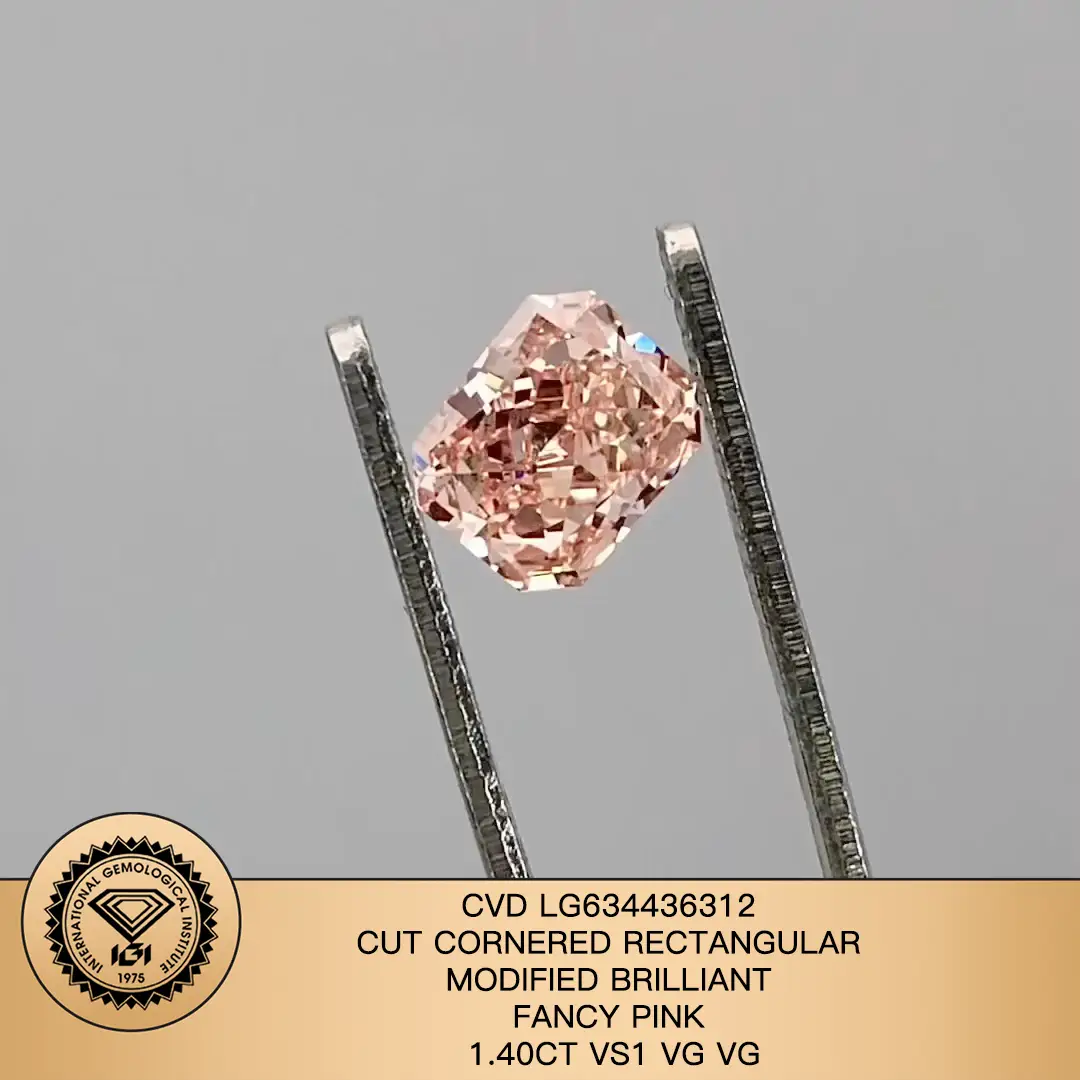 IGI 1.40ct vs1 VG VG CVD LG634436312 tagliato a taglio rettangolare Modificato Brilliant Fancy Pink Lab Grown Diamond 1