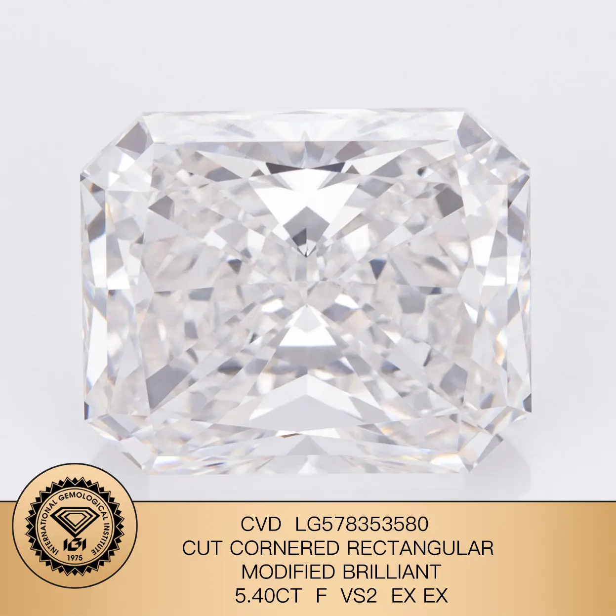 IGI Lab Crown Diamond Diamond Angolo rettangolare Modificato Brilliant Cut 5.40Ct F VS2 EX EX CVD LG578353580 1