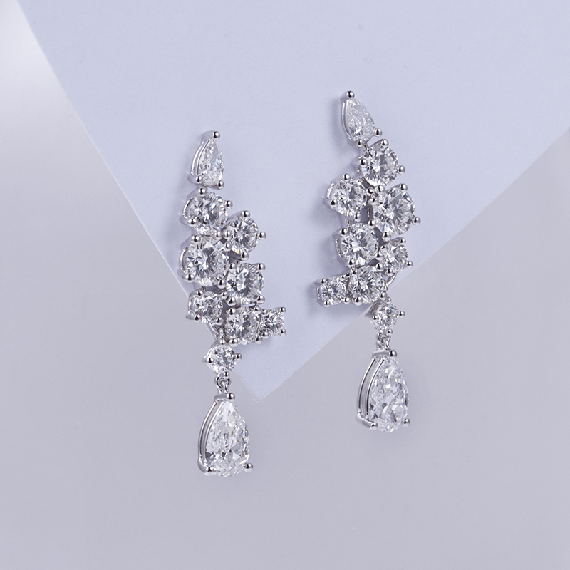 MSE-645 Messi Jewelry 18K White Gold Pear Cut Lab Diamond  Earring Customize Jewelry 10