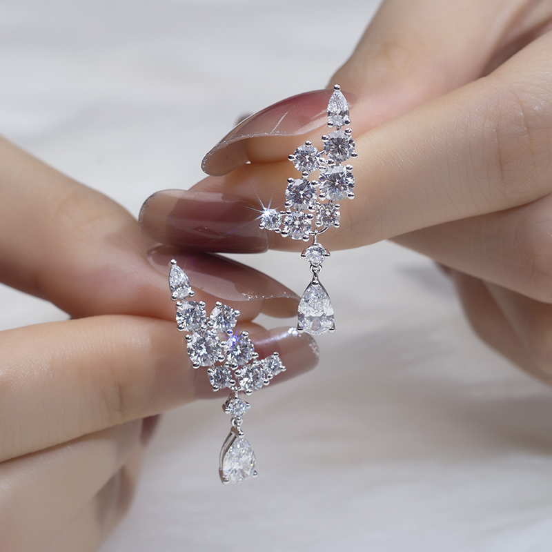 MSE-645 Messi Jewelry 18K White Gold Pear Cut Lab Diamond  Earring Customize Jewelry 7