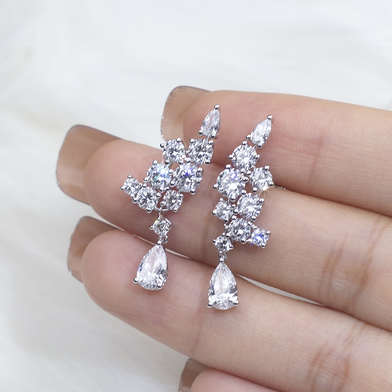 MSE-645 Messi Jewelry 18K White Gold Pear Cut Lab Diamond  Earring Customize Jewelry 8