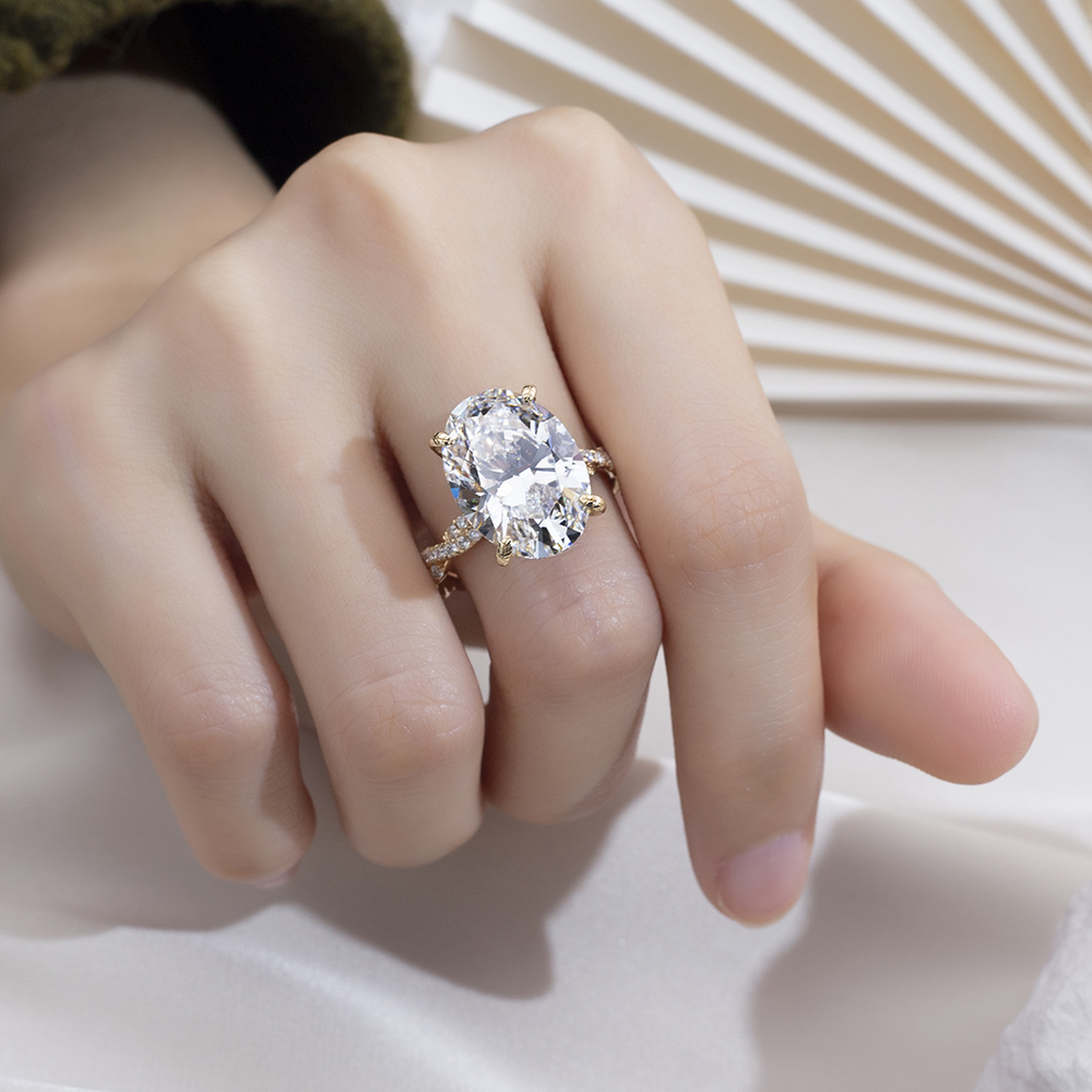 Messi Alahas MSR-1803 18K Yellow Gold Ipasibo ang Alahas CVD Oval Lab Grown Diamond Ring 10