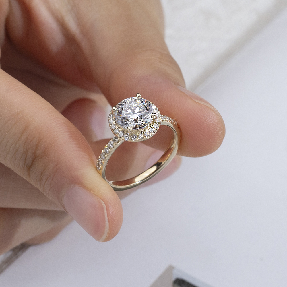 MSR-1701 Customize 18K set with Round Lab Diamond Halo Ring- Messi Jewelry 11