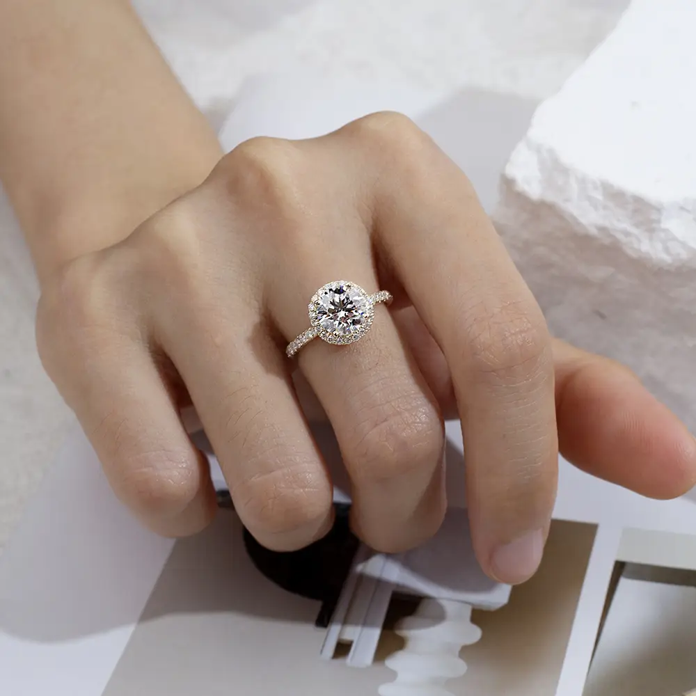 18K Custom Lab Diamond Halo Ring - Messi Jewelry 6