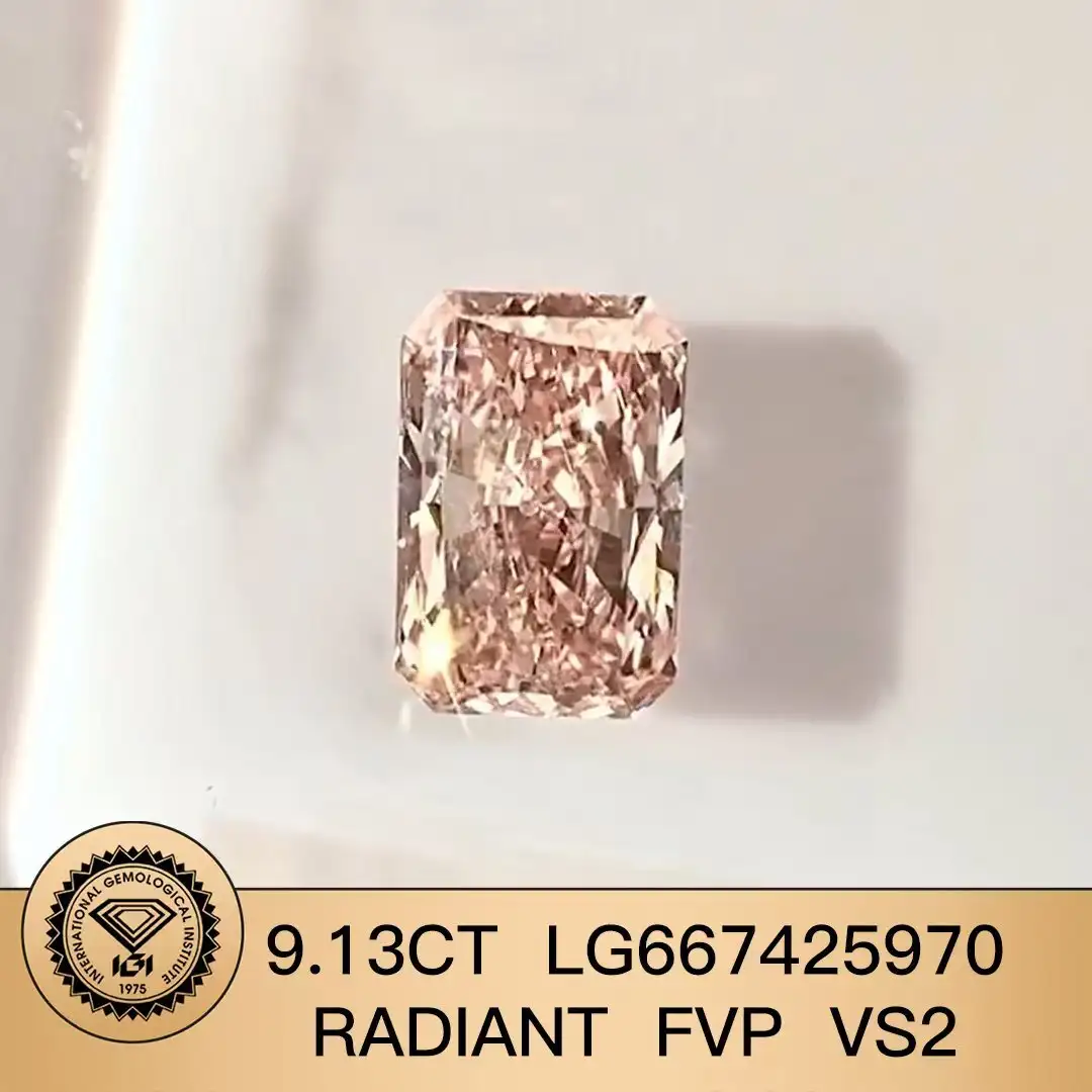 IGI Fancy Vivid Pink 9.13CT LG667425970 Radiant Vs2 Lab Diamond 1