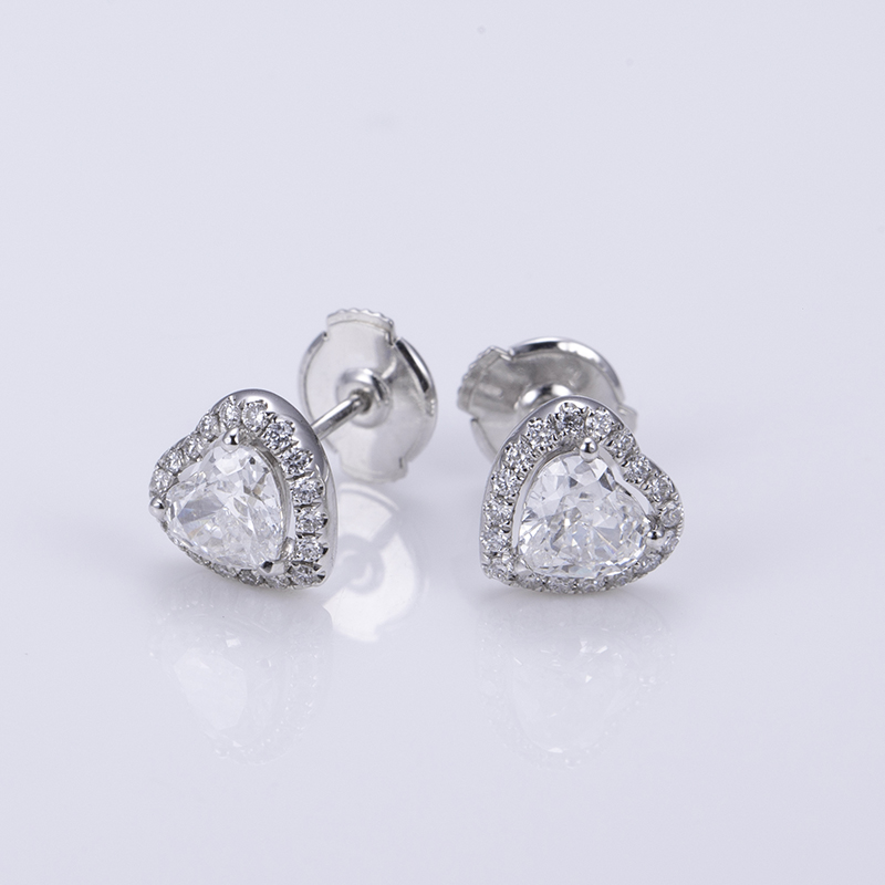 MSE -643 Messi Jewelry 18K 14K White Gold Heart Cut Lab Diamond  Earring 10