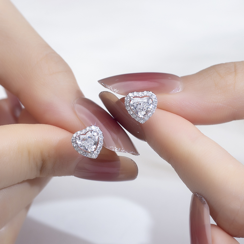 MSE -643 Messi Jewelry 18K 14K White Gold Heart Cut Lab Diamond  Earring 8