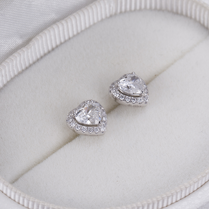 MSE -643 Messi Jewelry 18K 14K White Gold Heart Cut Lab Diamond  Earring 12