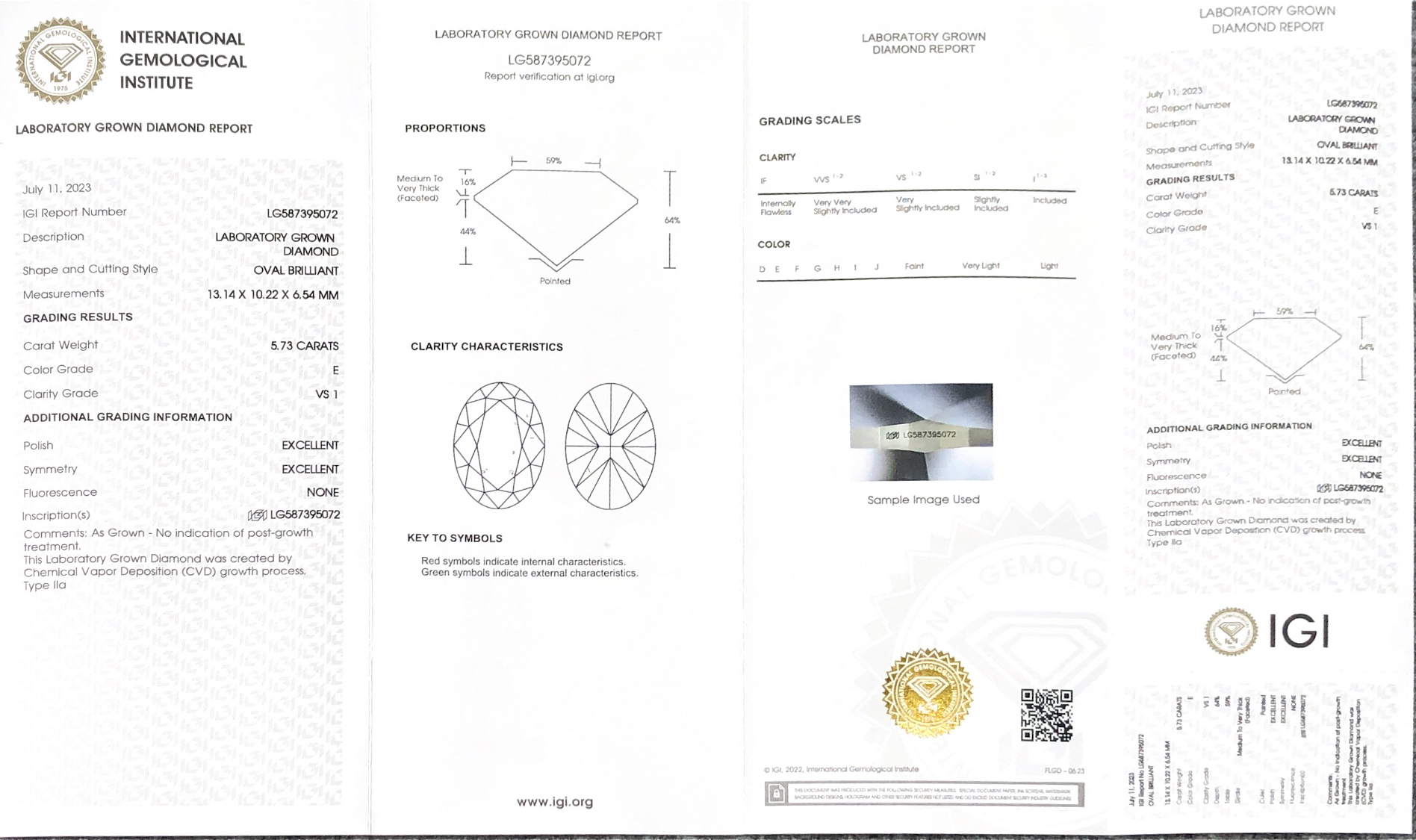 IGI Oval 5.29CT G VS1 EX EX CVD LG587395069 Lab Grown Diamond 8