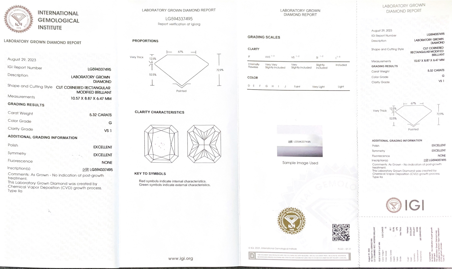 5.32CT Cut Cornered Rectangular Modified Brilliant G VS1 EX EX CVD LG594337495 | Messi Jewelry 8