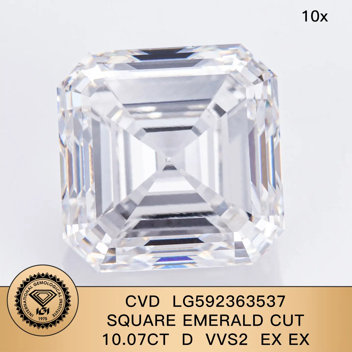 IGI Lab Diamond Square Emerald Cut 10.07CT D VVS2 EX EX CVD LG592363537 | Gioielli Messi 1