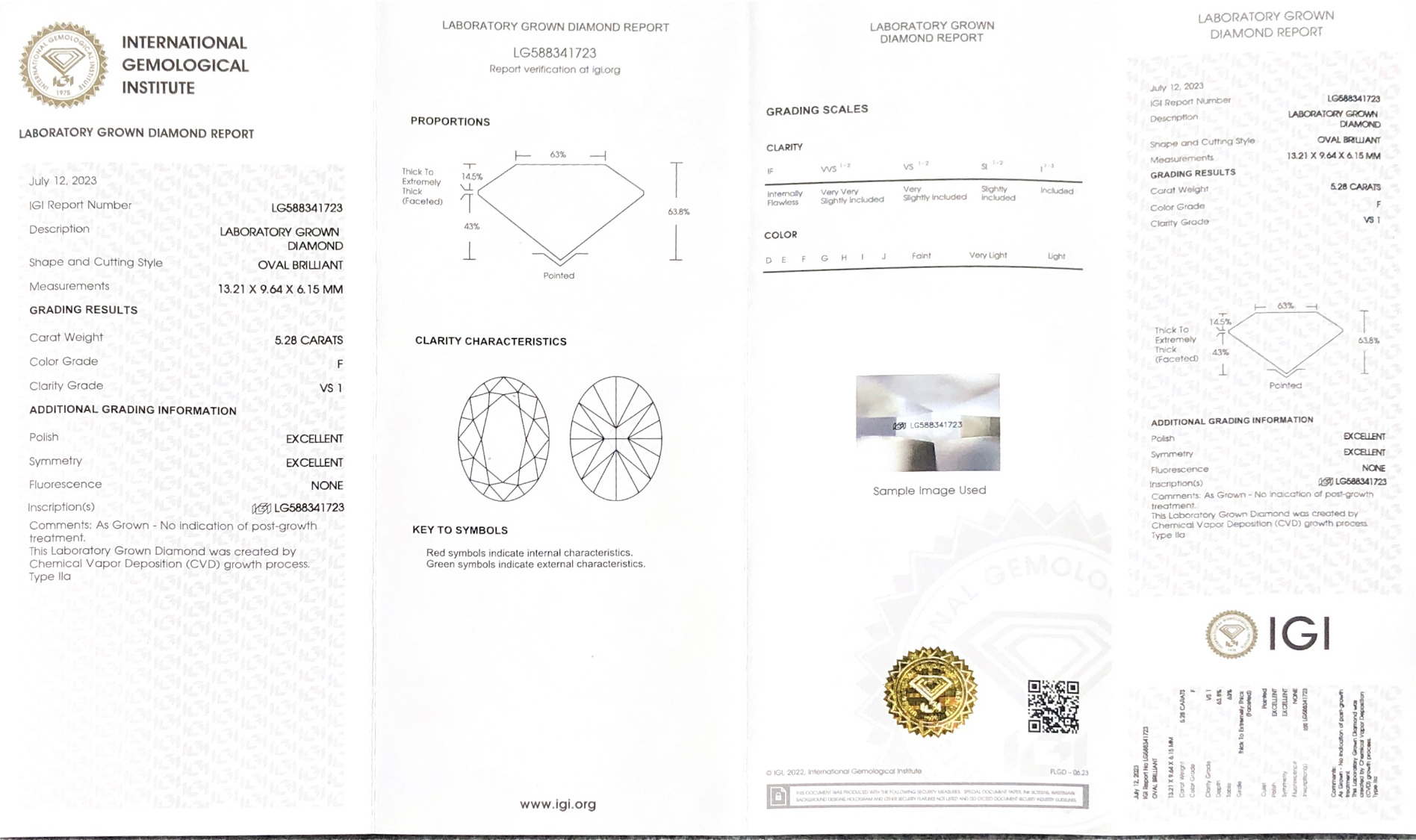 IGI Lab Grown Diamond Oval 5.28CT F VS1 EX EX CVD LG588341723 | Messi Jewelry 8