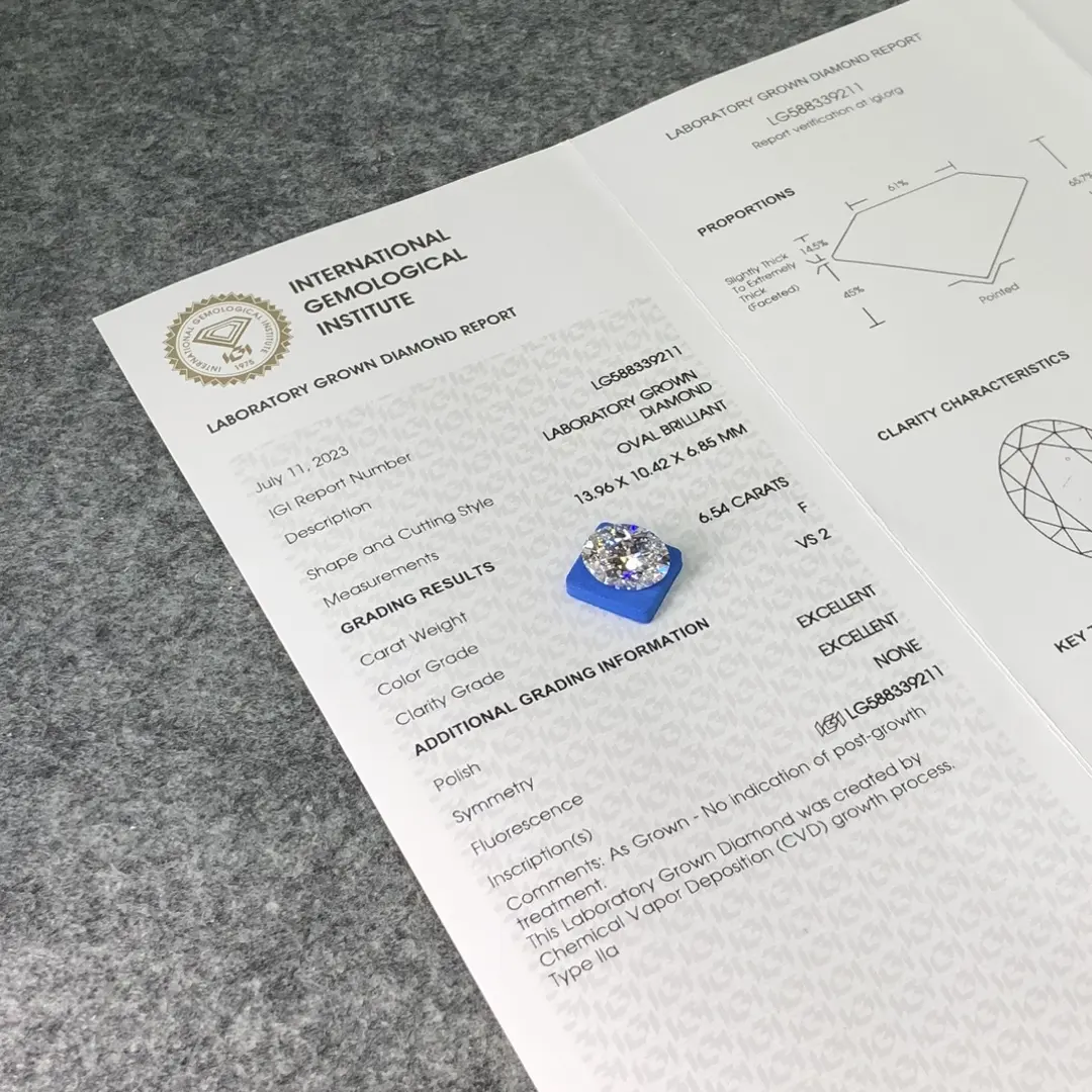 반지 제작을 위해 실험실에서 재배한 1.5캐럿 타원형 랩 다이아몬드 반지 2