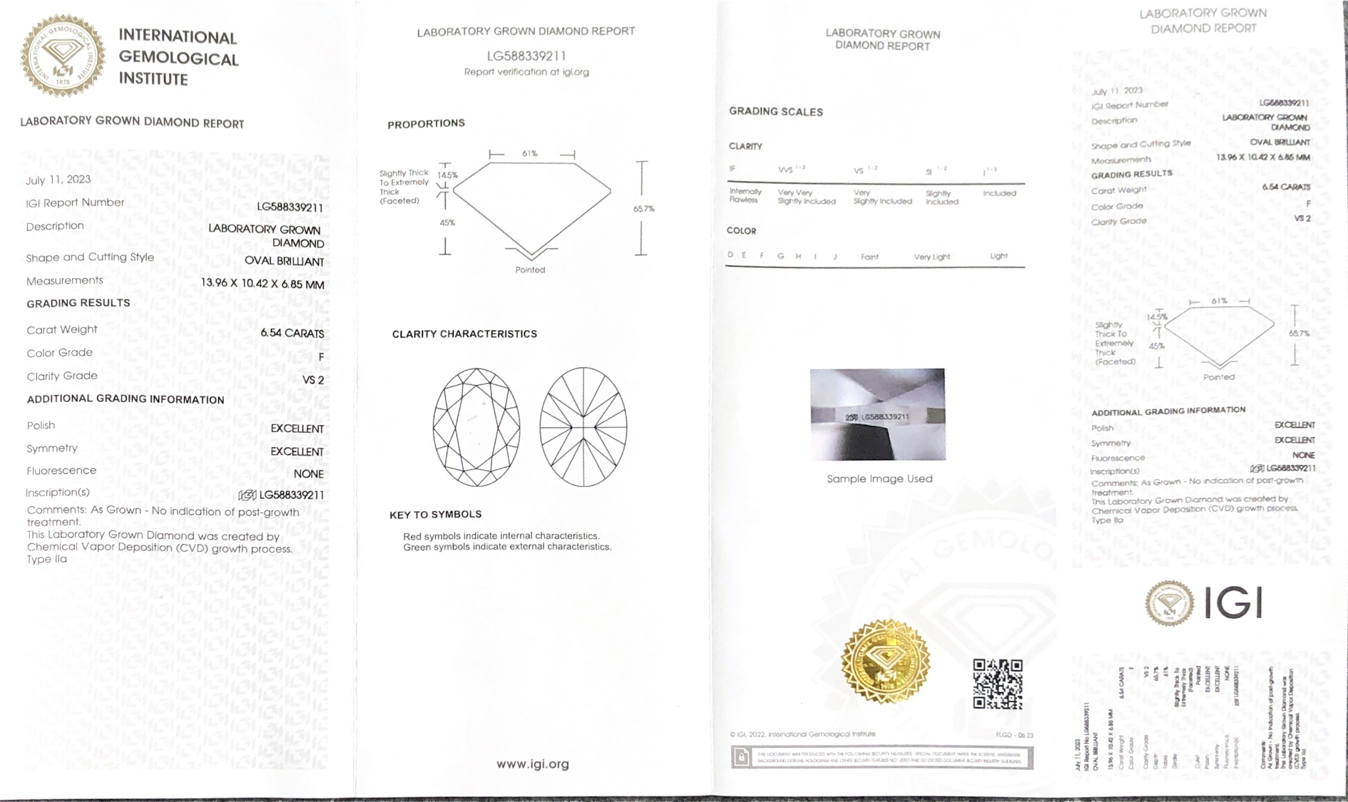 IGI Lab Diamond Oval 6.54CT F VS2 EX EX CVD LG588339211 For Luxury Jewelry | Messi Jewelry 8