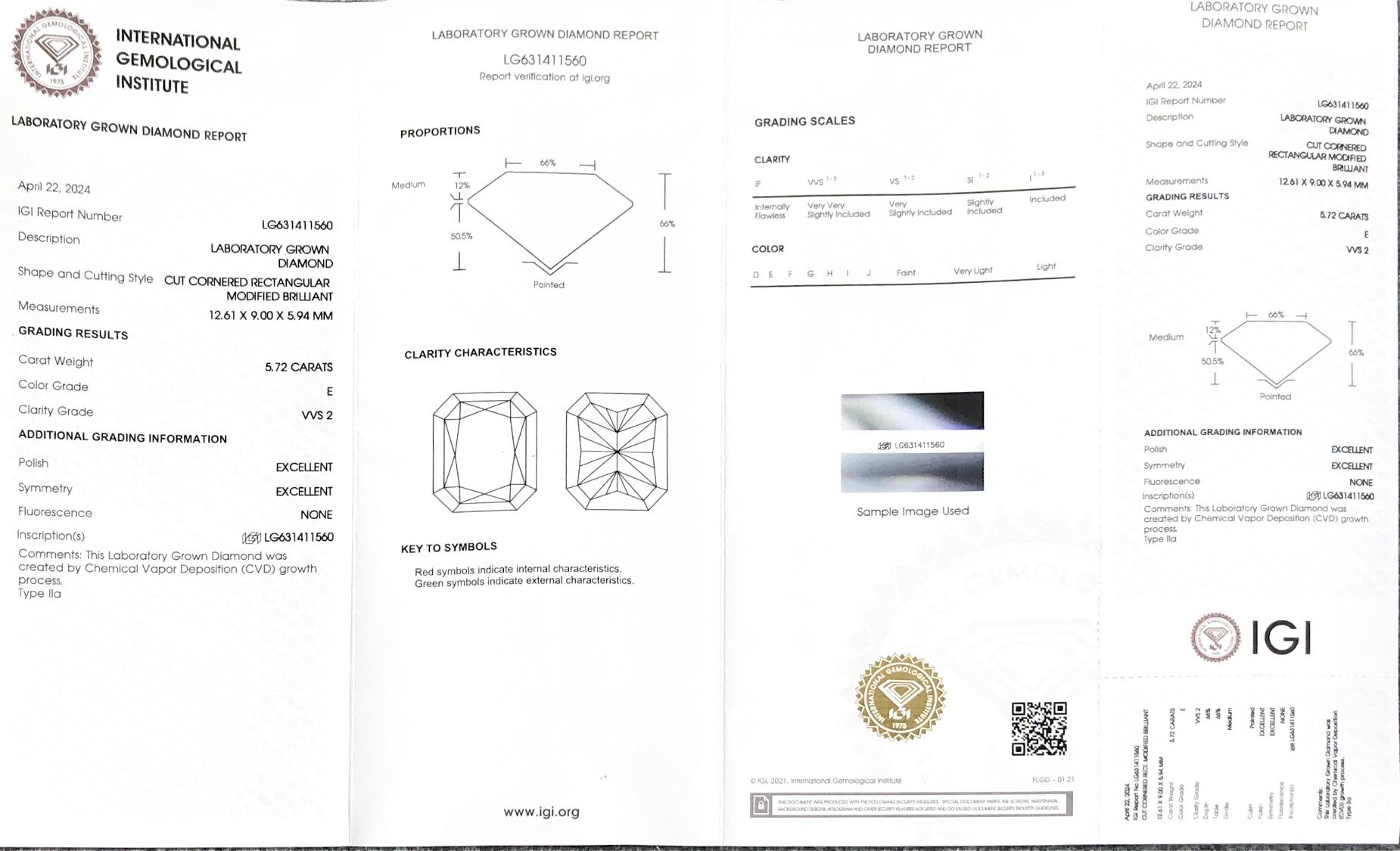 IGI Cornered recatangulat Modified Brilliant Radiant 5.72CT E VVS2 EX EX CVD LG631411560 For Luxury Jewelry 8