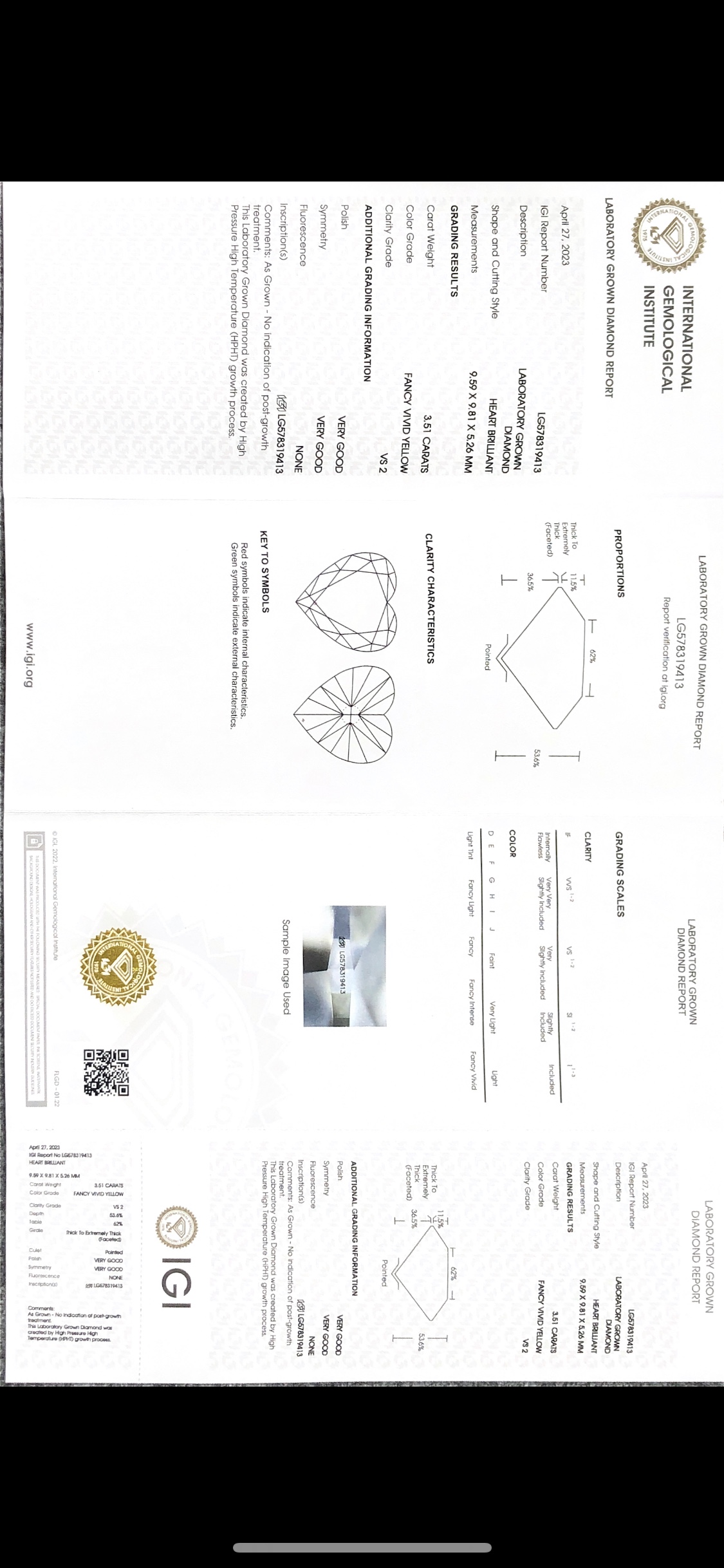 Lab Grown Diamond Heart Cut- FANCY VIVID YELLOW 7