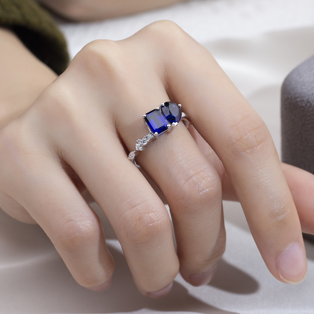 Messi Jewelry MSR-1805 18K  Yellow Gold Customize Jewelry Lab Sapphire Ring 11