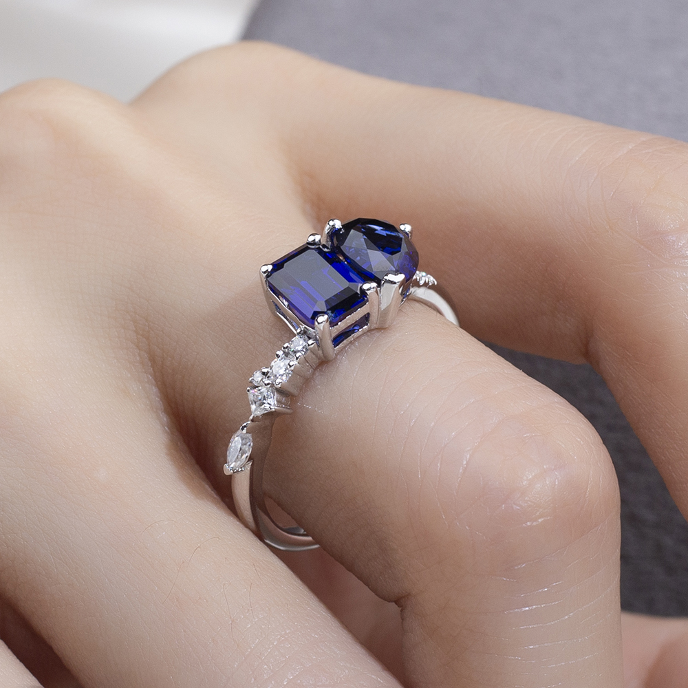 Messi Jewelry MSR-1805 18K  Yellow Gold Customize Jewelry Lab Sapphire Ring 12