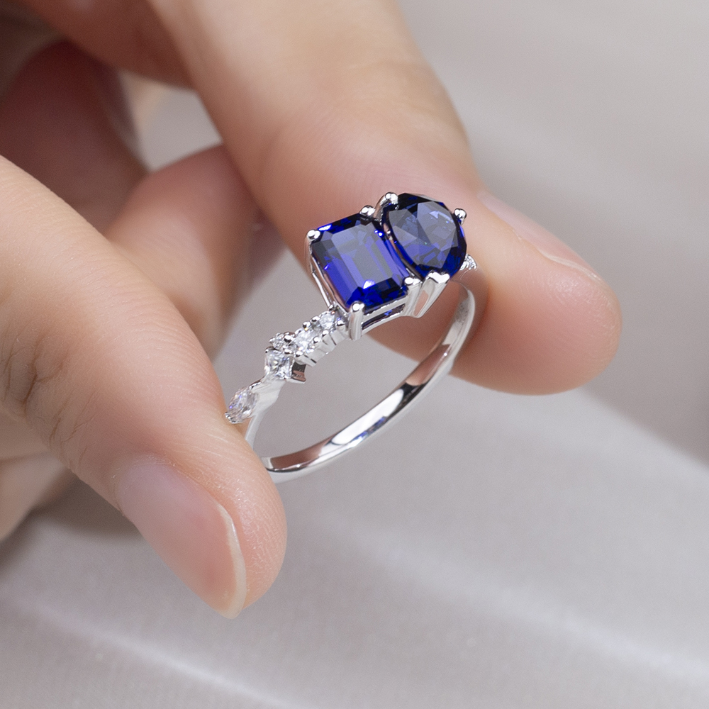 Messi Jewelry MSR-1805 18K  Yellow Gold Customize Jewelry Lab Sapphire Ring 9