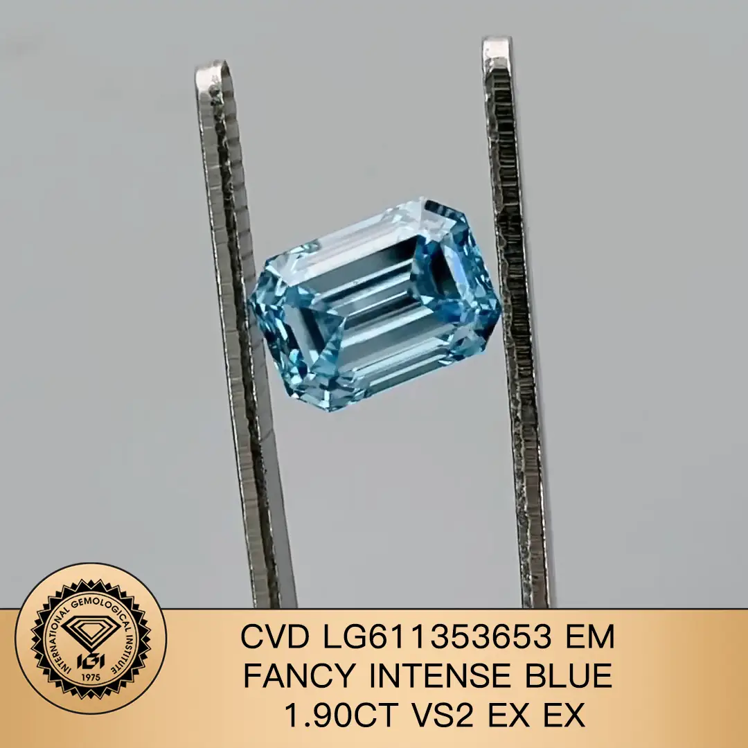 실험실 자란 다이아몬드 IGI CVD LG611353653 Emfancy Intense Blue 1.90ct vs2 Ex Ex 1