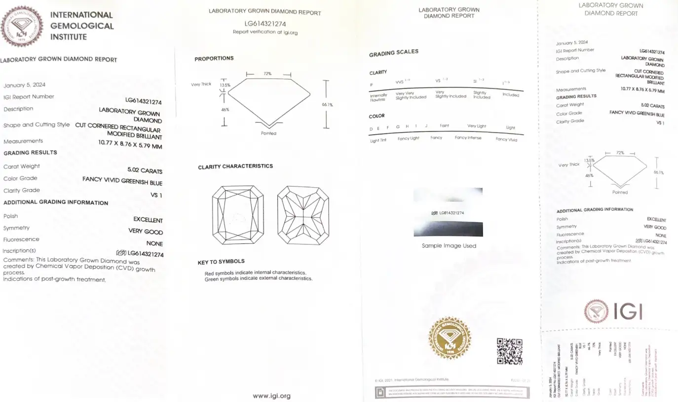 5.02ct Radiant Lab Diamond - IGI Certified, Perfect Symmetry & Cut 3
