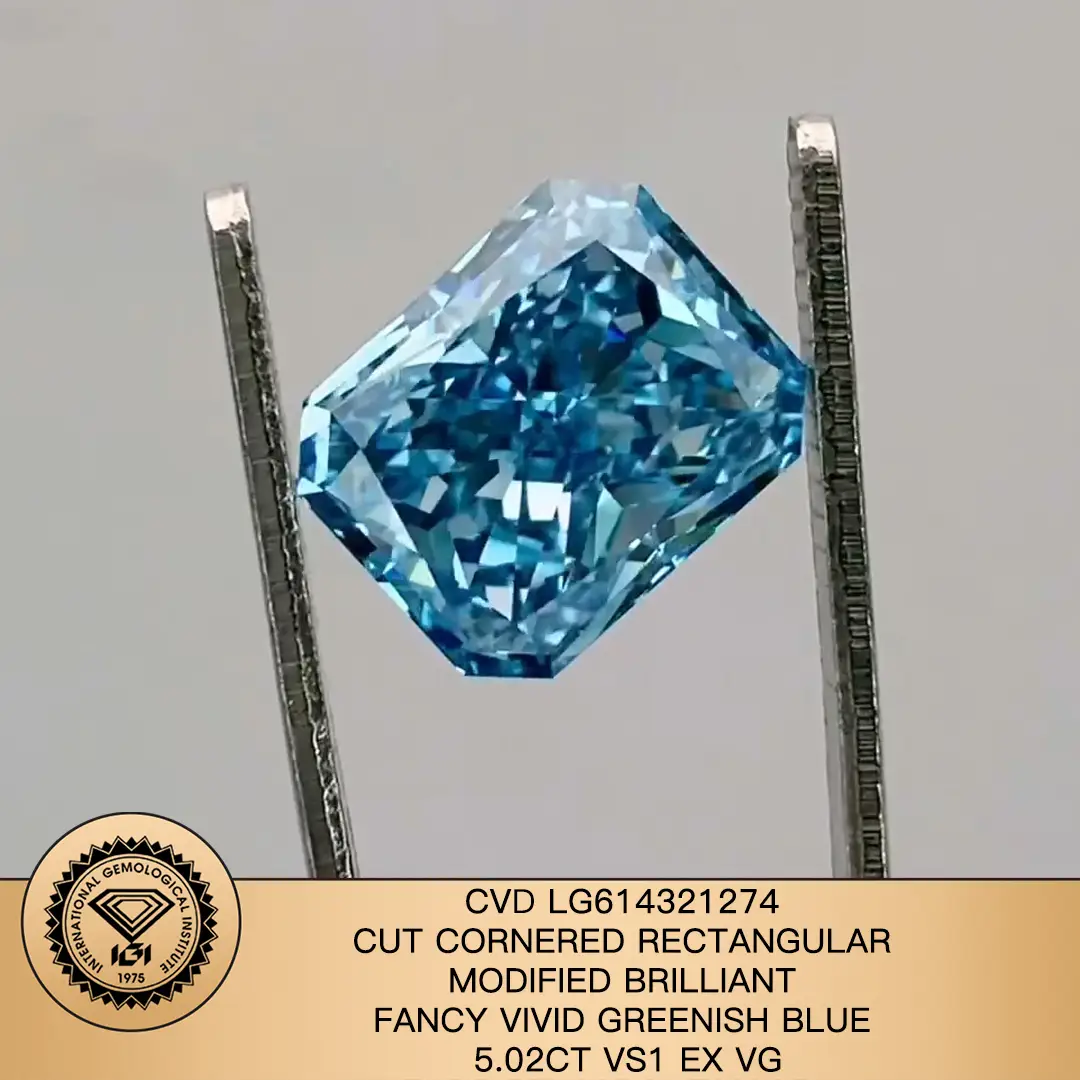5,02CT CVD CUT CUTTO RECTANGULARE RECTANGULARE MODIFICATO RIDIFICATO VIVID VIVID VEVISH VS1 EX VG LG614321274 1