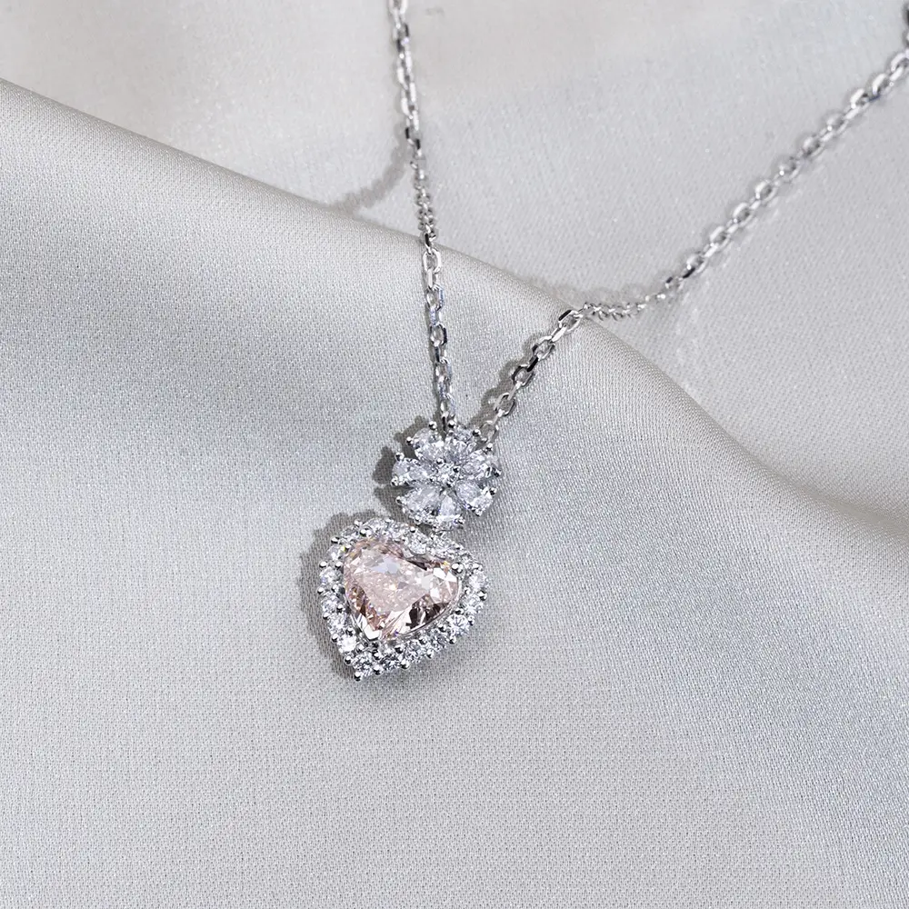 MSN-887 Forma del cuore Halo Fancy Pink Lab Diamond Bella collana a sospensione 1